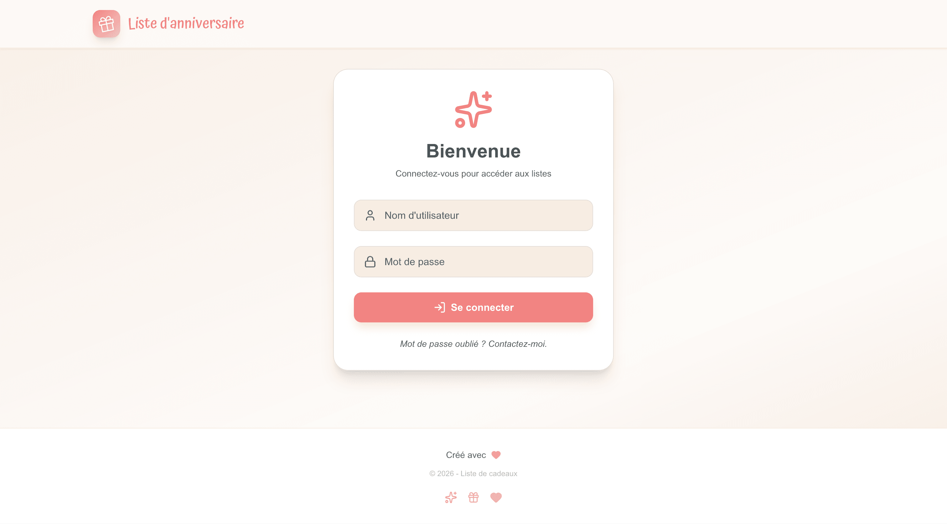 Page login - Version anniversaire