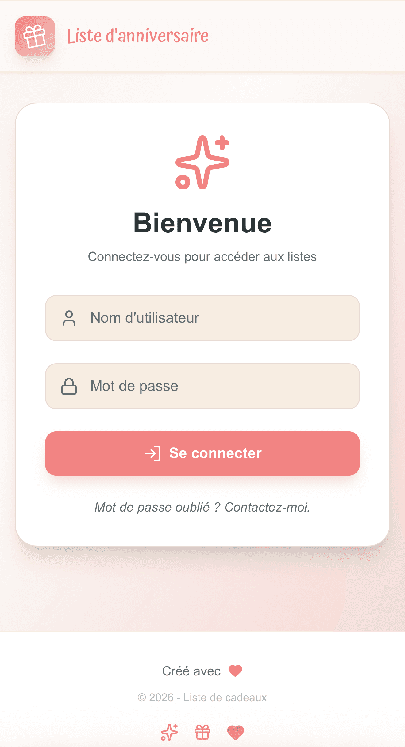 Vue mobile - Page de login